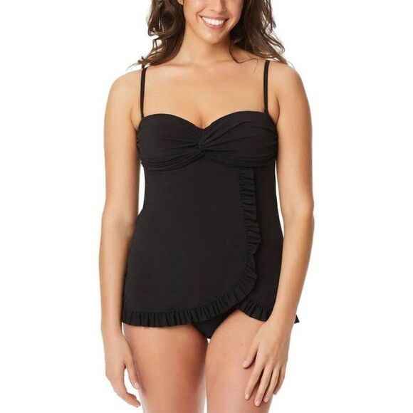 Beyond Control Women Black Twist Front Sweetheart Neckline Ruffle Swim dress 8 - Picture 3 of 16